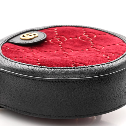 Gucci Velvet GG Monogram Textured Calfskin Round Shoulder Bag Red Cipria Black 10 of 11