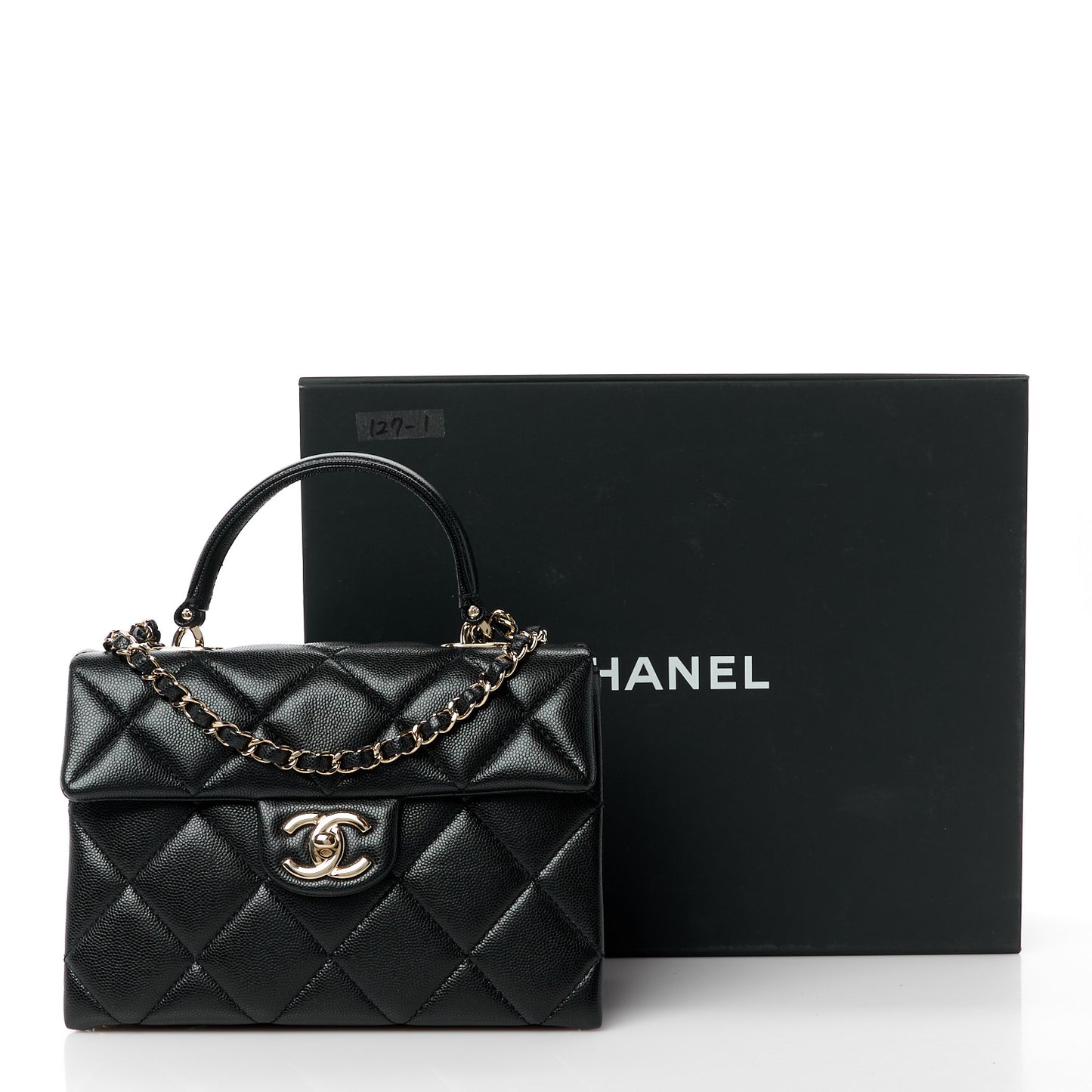 Caviar Quilted Mini Retro Twist Top Handle Flap Black