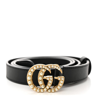 Gucci Calfskin Pearl Double G 20mm Belt 95 38 Black Cream 1 of 5