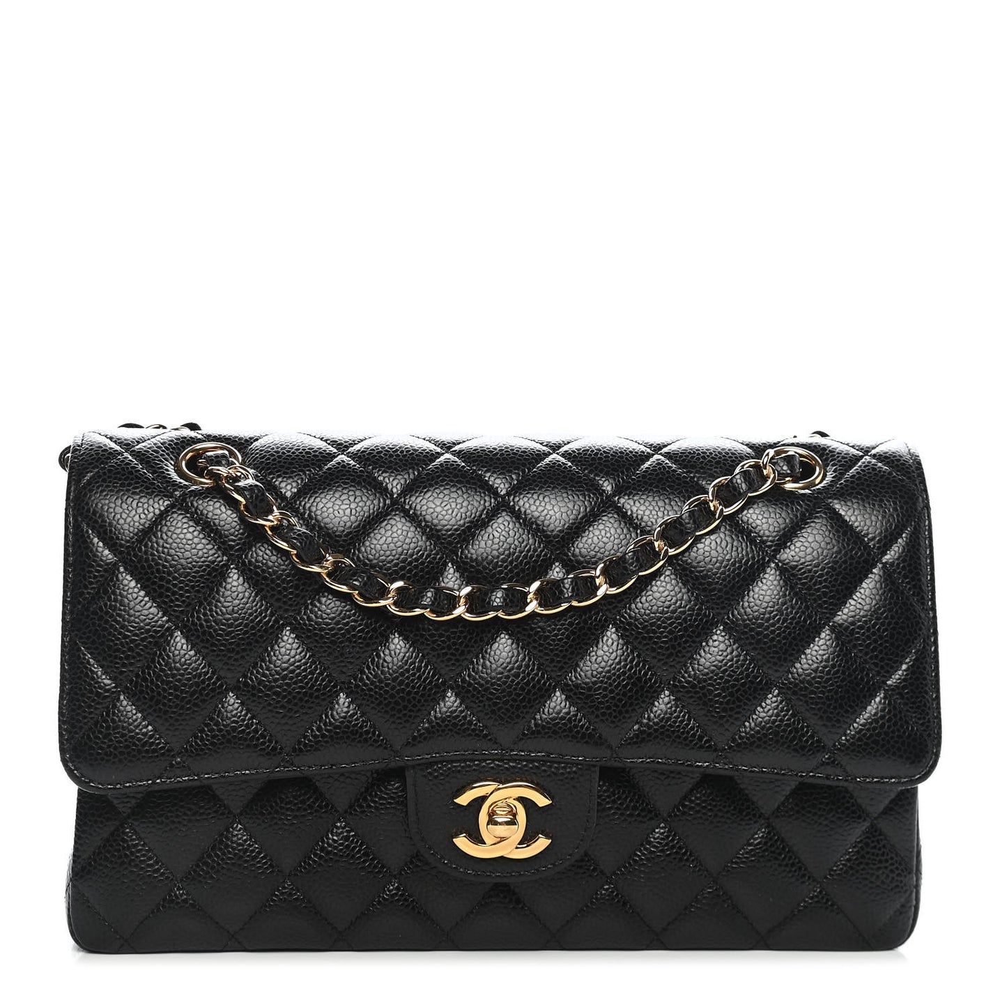Caviar Quilted Medium Double Flap Black