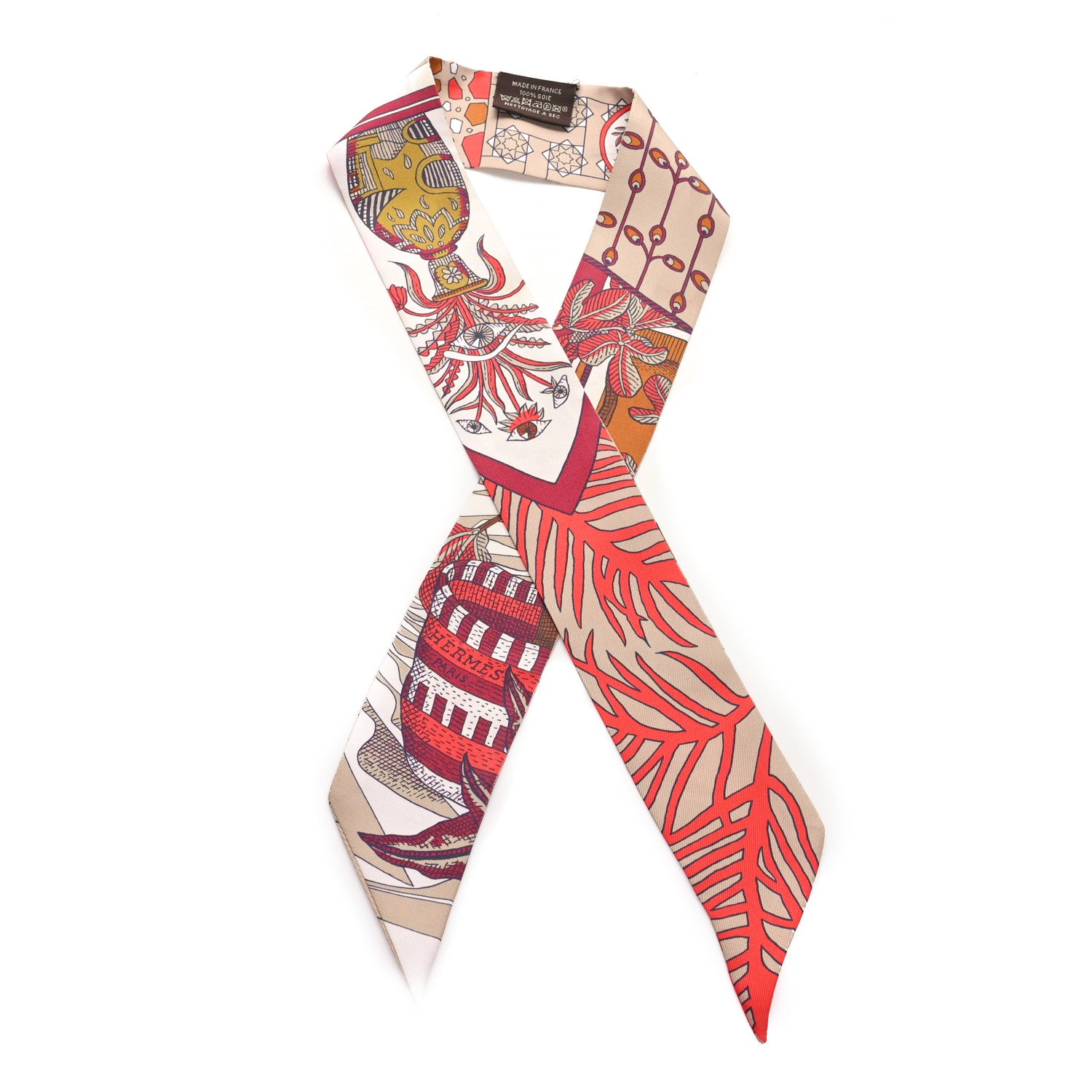 Hermes Silk La Danse Des Amazones Twilly Beige Corail Brun 1 of 4