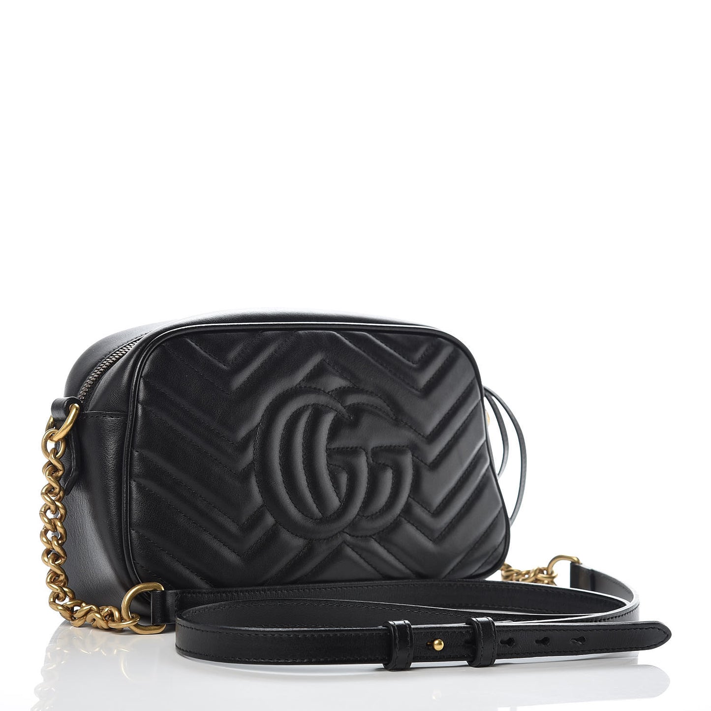 Calfskin Matelasse Small GG Marmont Chain Shoulder Bag Black