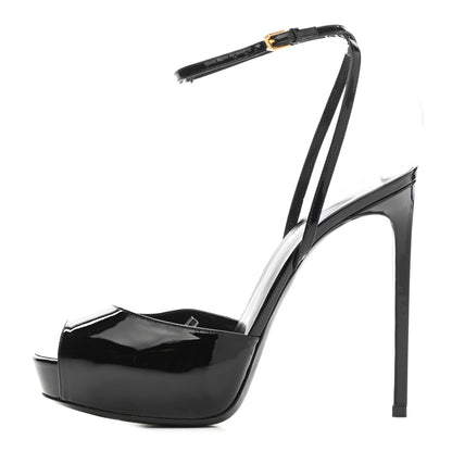 Saint Laurent Patent Tribute Lips Platform Sandals 40.5 Black 1 of 10