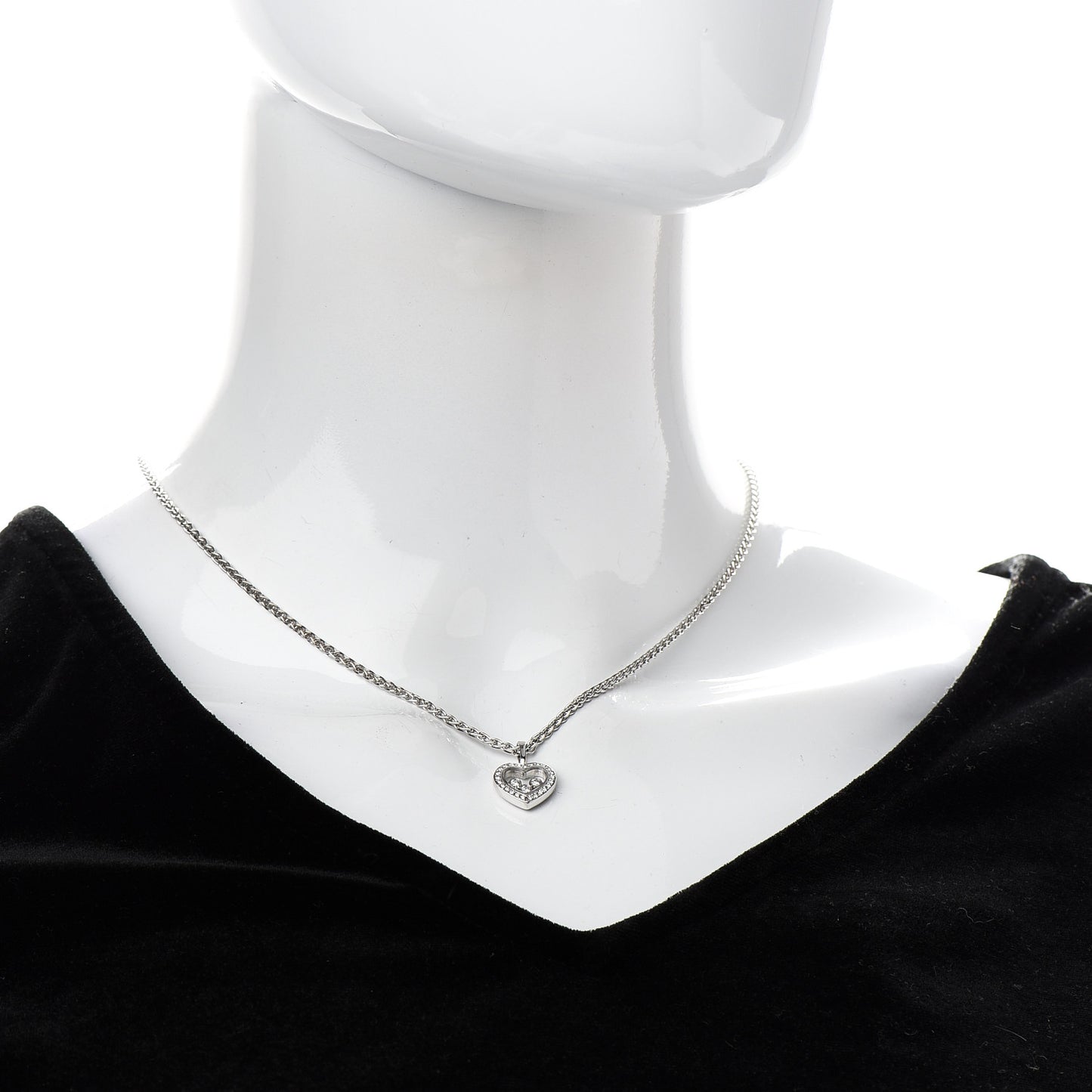 18K White Gold Happy Diamonds Floating Heart Pendant Necklace