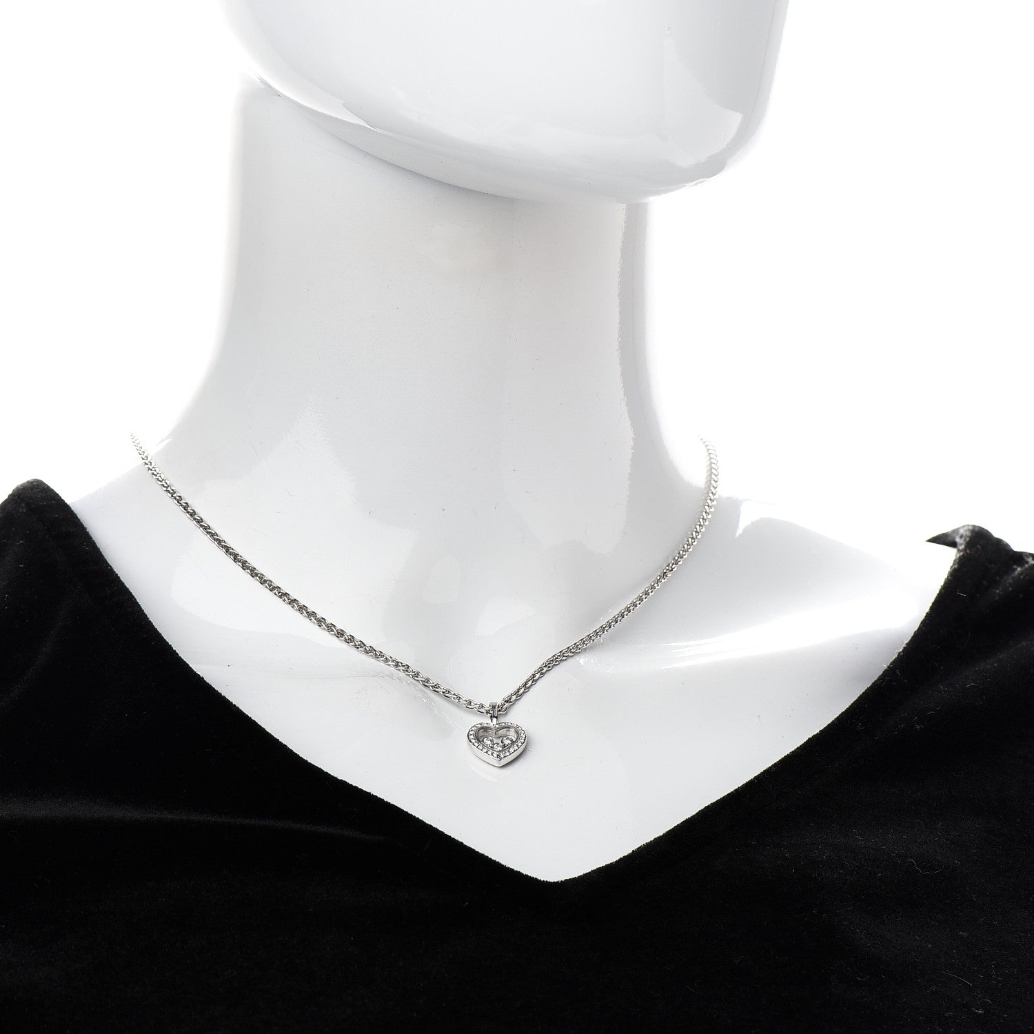 Chopard 18K White Gold Happy Diamonds Floating Heart Pendant Necklace 2 of 8