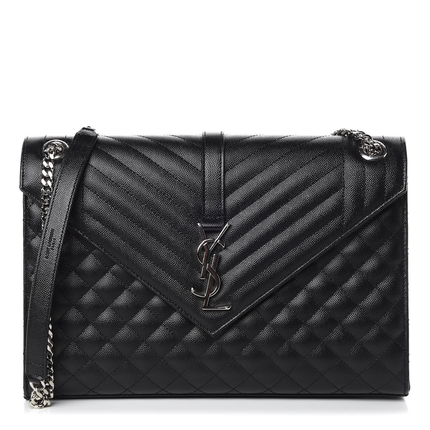 Grain De Poudre Textured Mixed Matelasse Large Triquilt Monogram Satchel Black