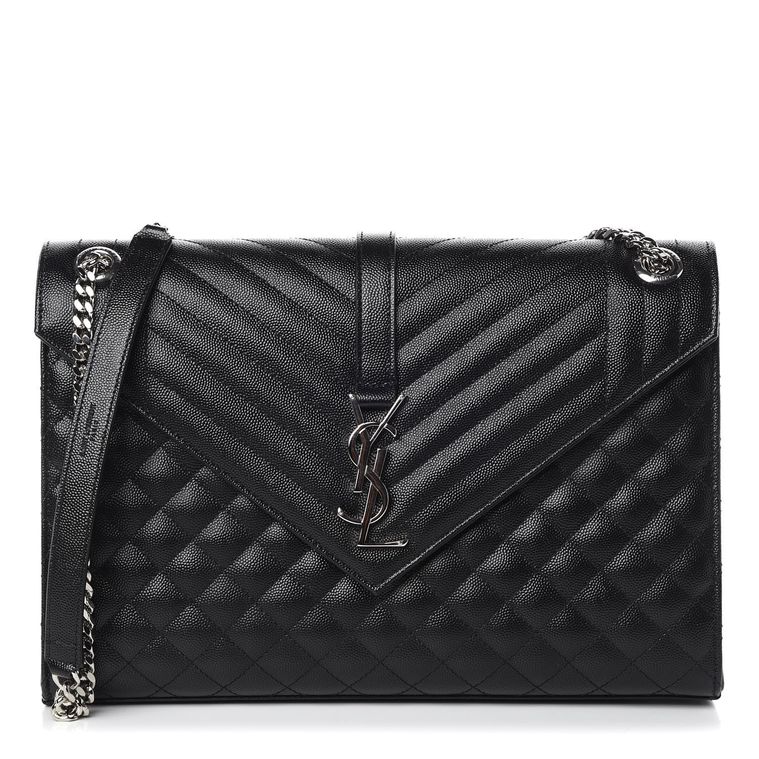 Saint Laurent Grain De Poudre Textured Mixed Matelasse Large Triquilt Monogram Satchel Black 1 of 10