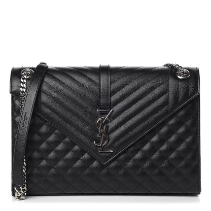 Saint Laurent Grain De Poudre Textured Mixed Matelasse Large Triquilt Monogram Satchel Black 1 of 10