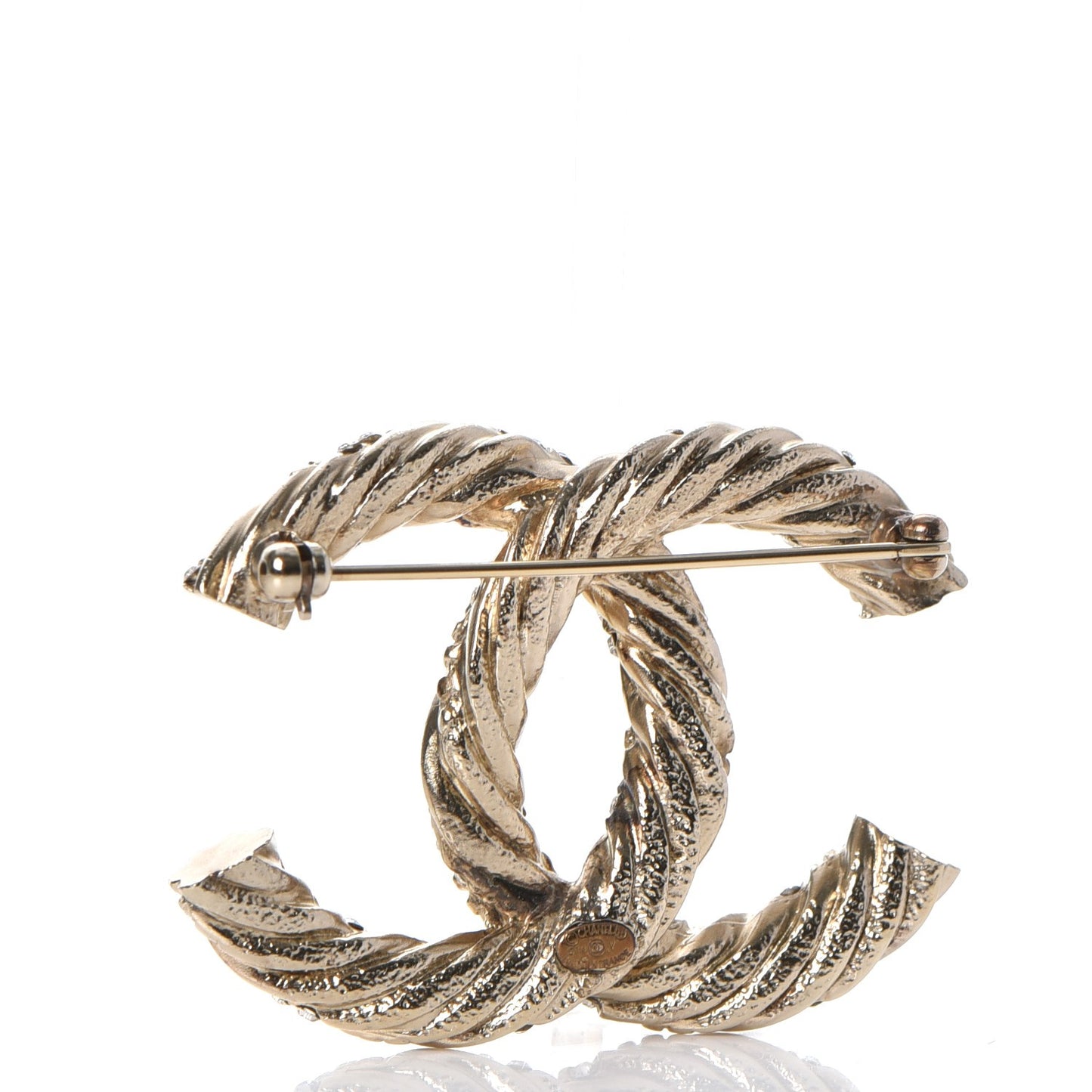 Crystal Twisted CC Brooch Light Gold