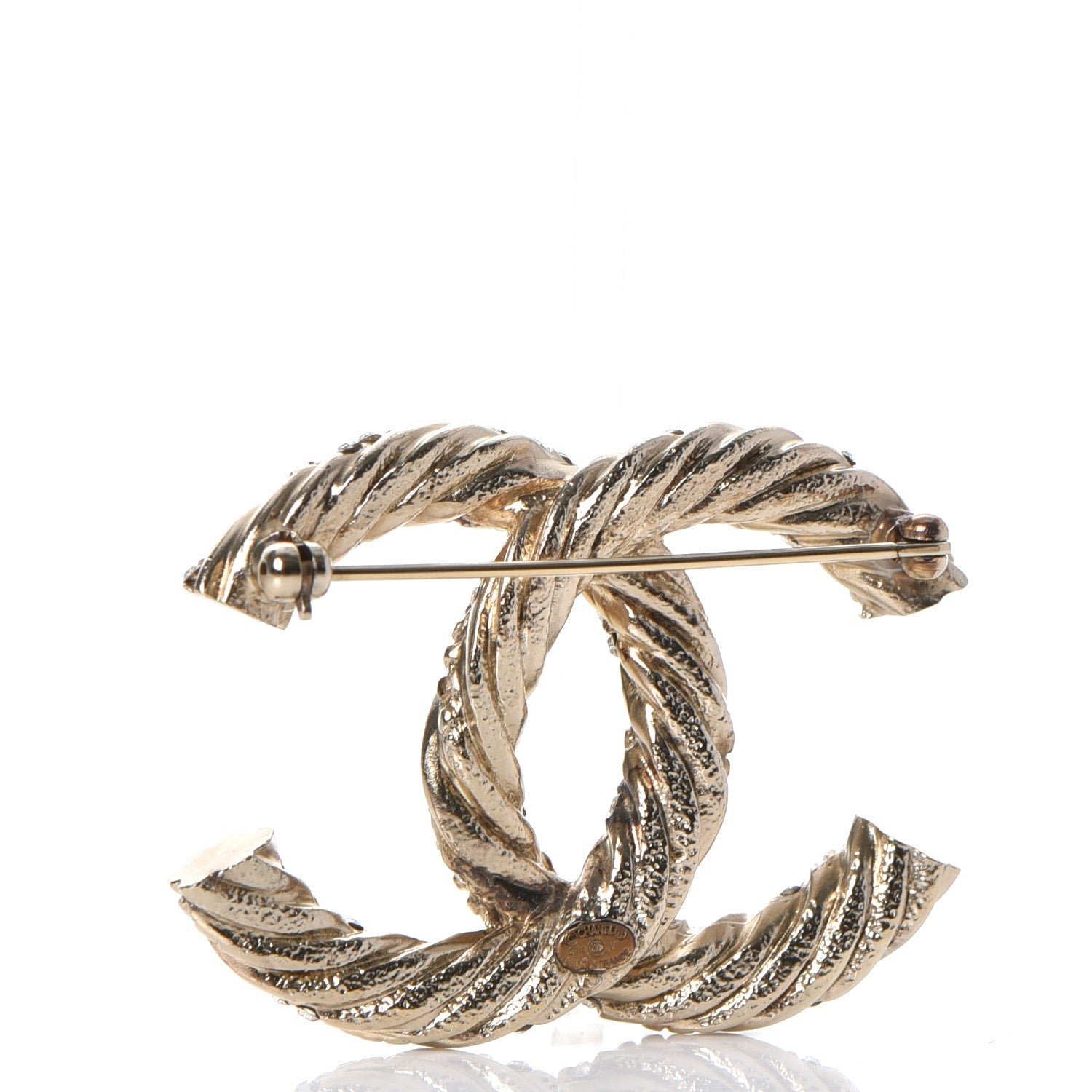 Chanel Crystal Twisted CC Brooch Light Gold 3 of 5
