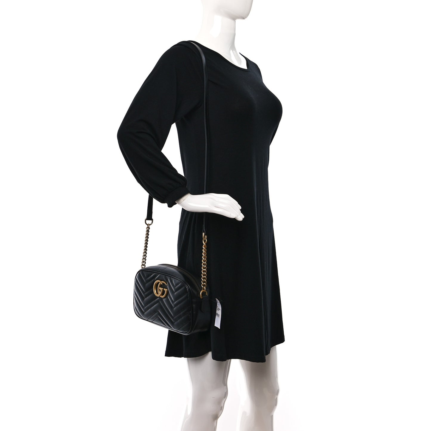 Calfskin Matelasse Small GG Marmont Chain Shoulder Bag Black