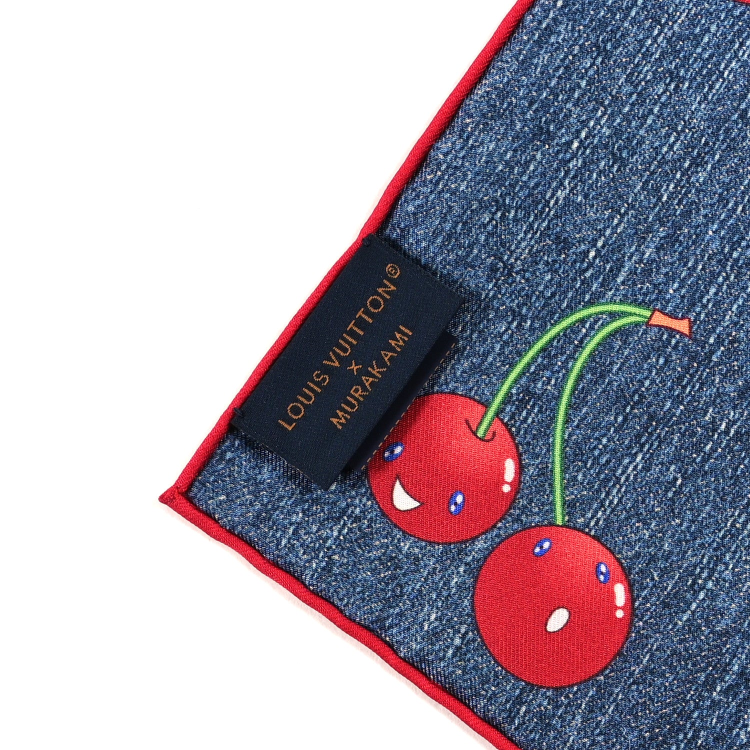 Louis Vuitton LV X TM Silk Monogram Cerises Square Scarf 90 Denim Blue 3 of 3
