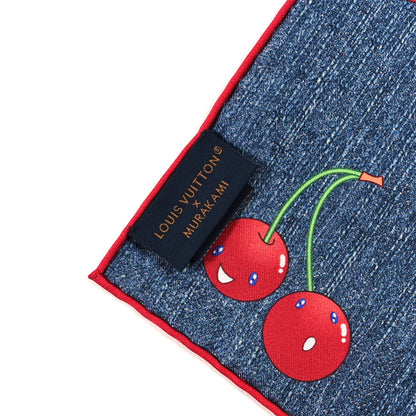 Louis Vuitton LV X TM Silk Monogram Cerises Square Scarf 90 Denim Blue 3 of 3