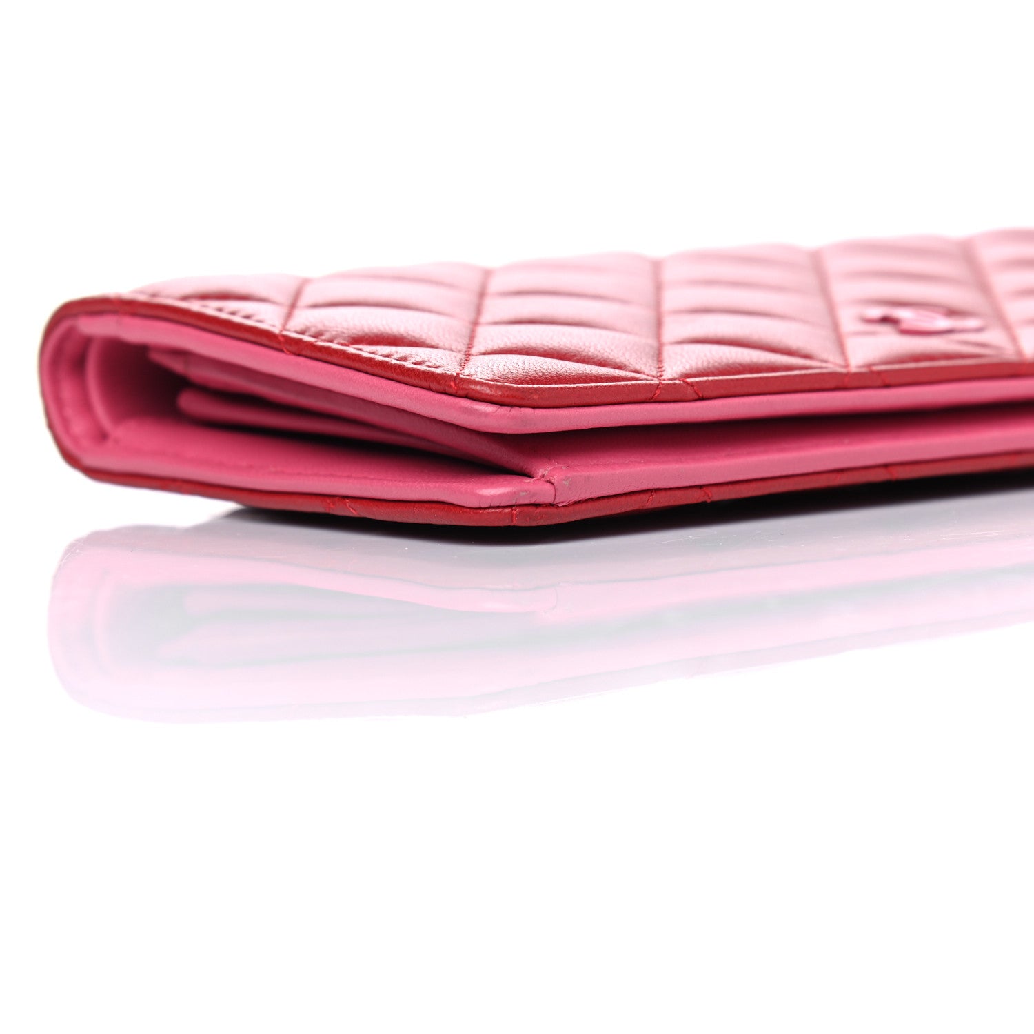Chanel Lambskin Quilted Yen Wallet Red Pink 6 of 9
