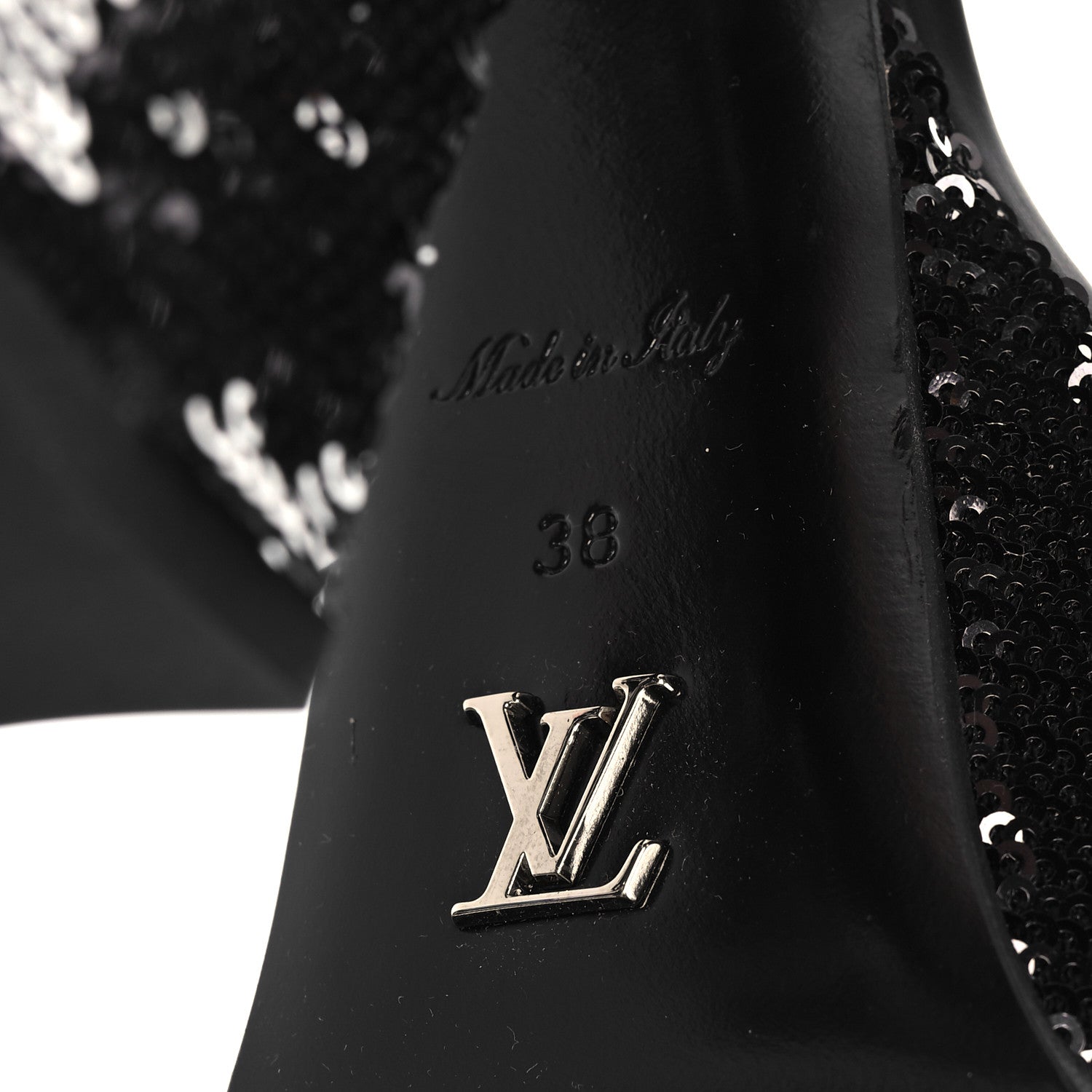 Louis Vuitton Sequin Calfskin Fame Platform Sandal 38 Black 8 of 9