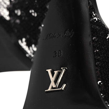 Louis Vuitton Sequin Calfskin Fame Platform Sandal 38 Black 8 of 9