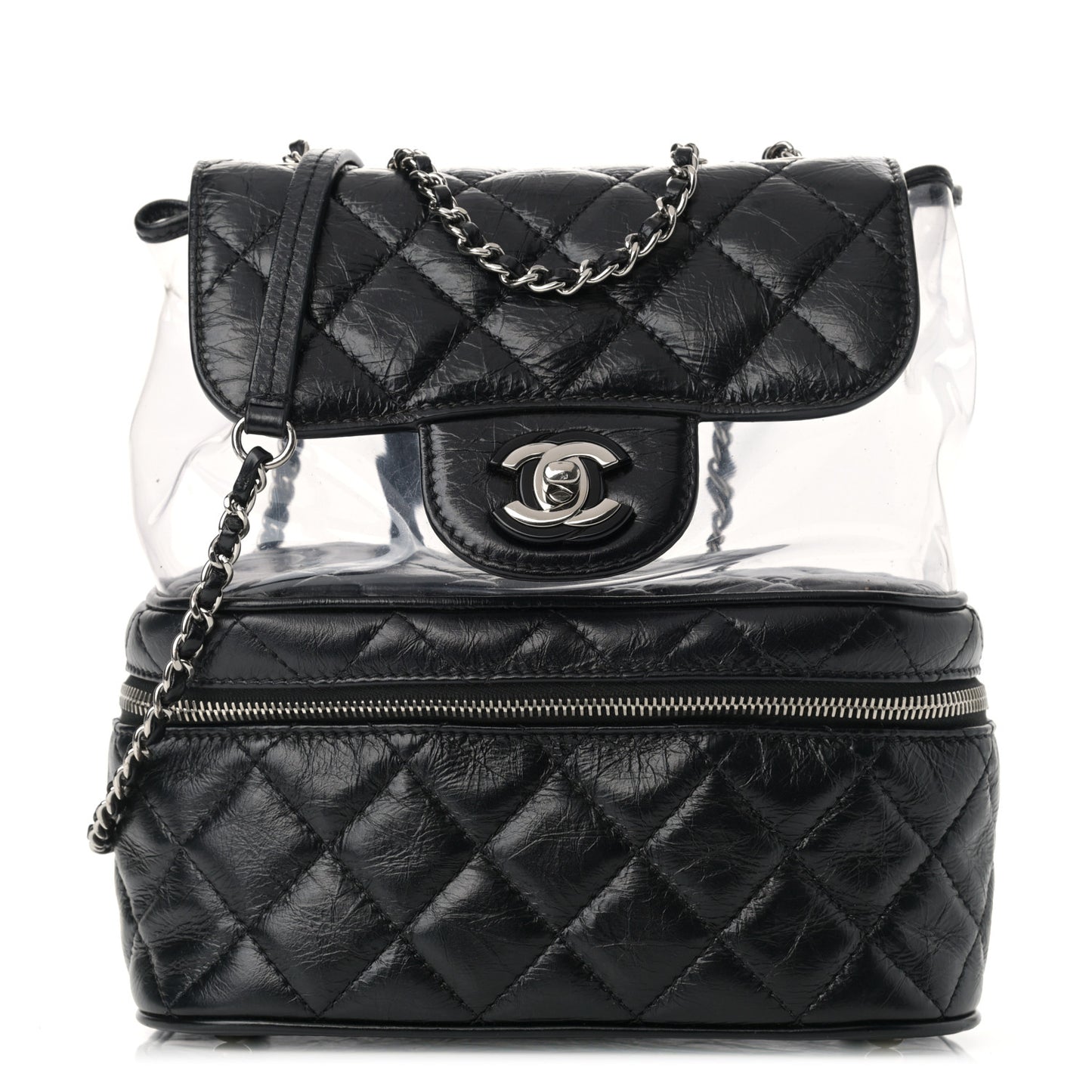 Crumpled Calfskin PVC Quilted Flap Black