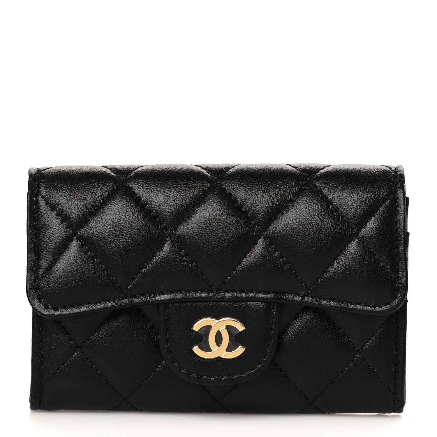 Chanel Lambskin Quilted Flap Card Holder Wallet Black 1 of 9