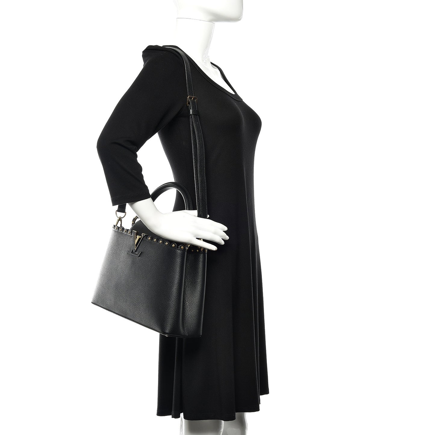 Taurillon Studded Capucines PM Black