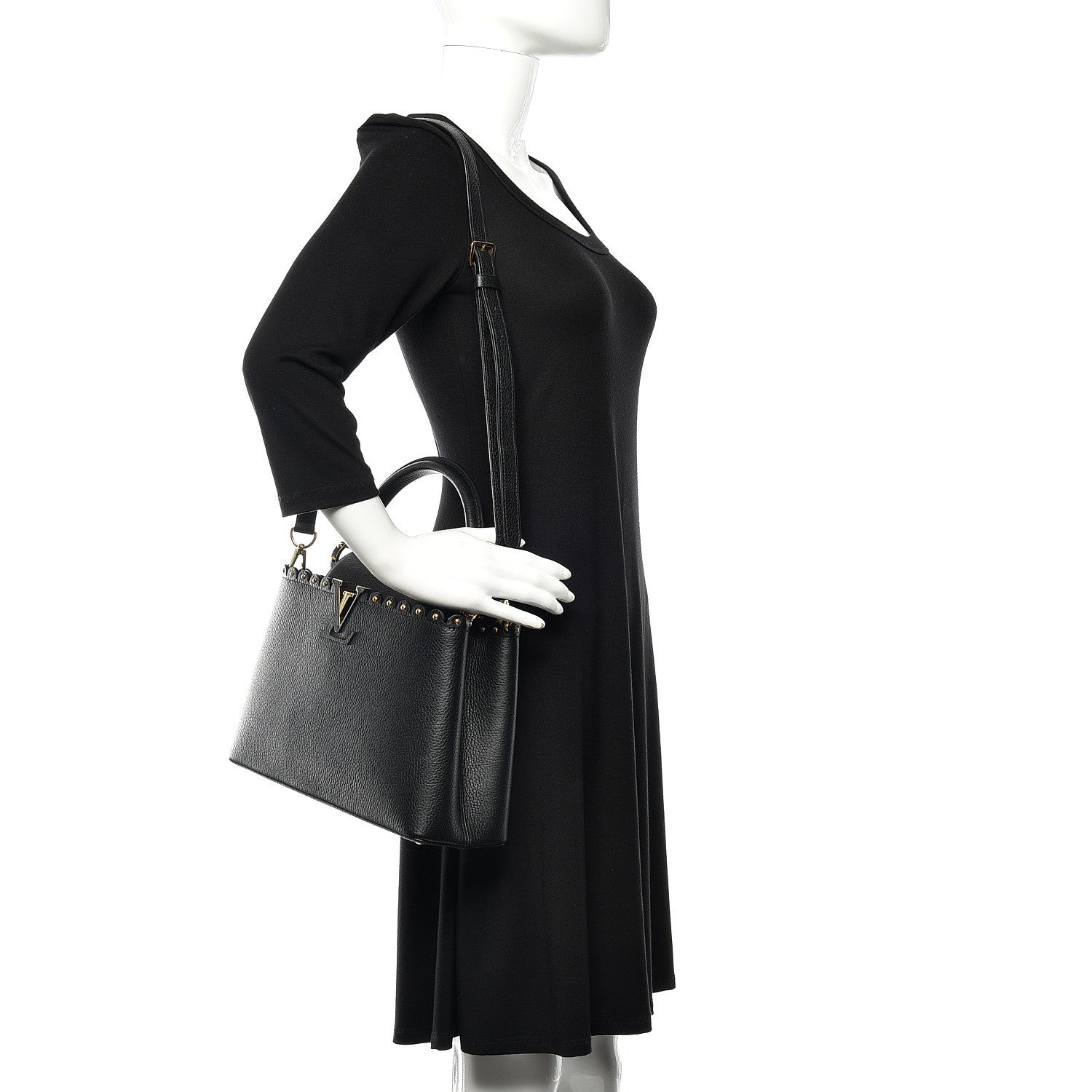 Louis Vuitton Taurillon Studded Capucines PM Black 2 of 9