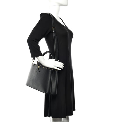 Louis Vuitton Taurillon Studded Capucines PM Black 2 of 9