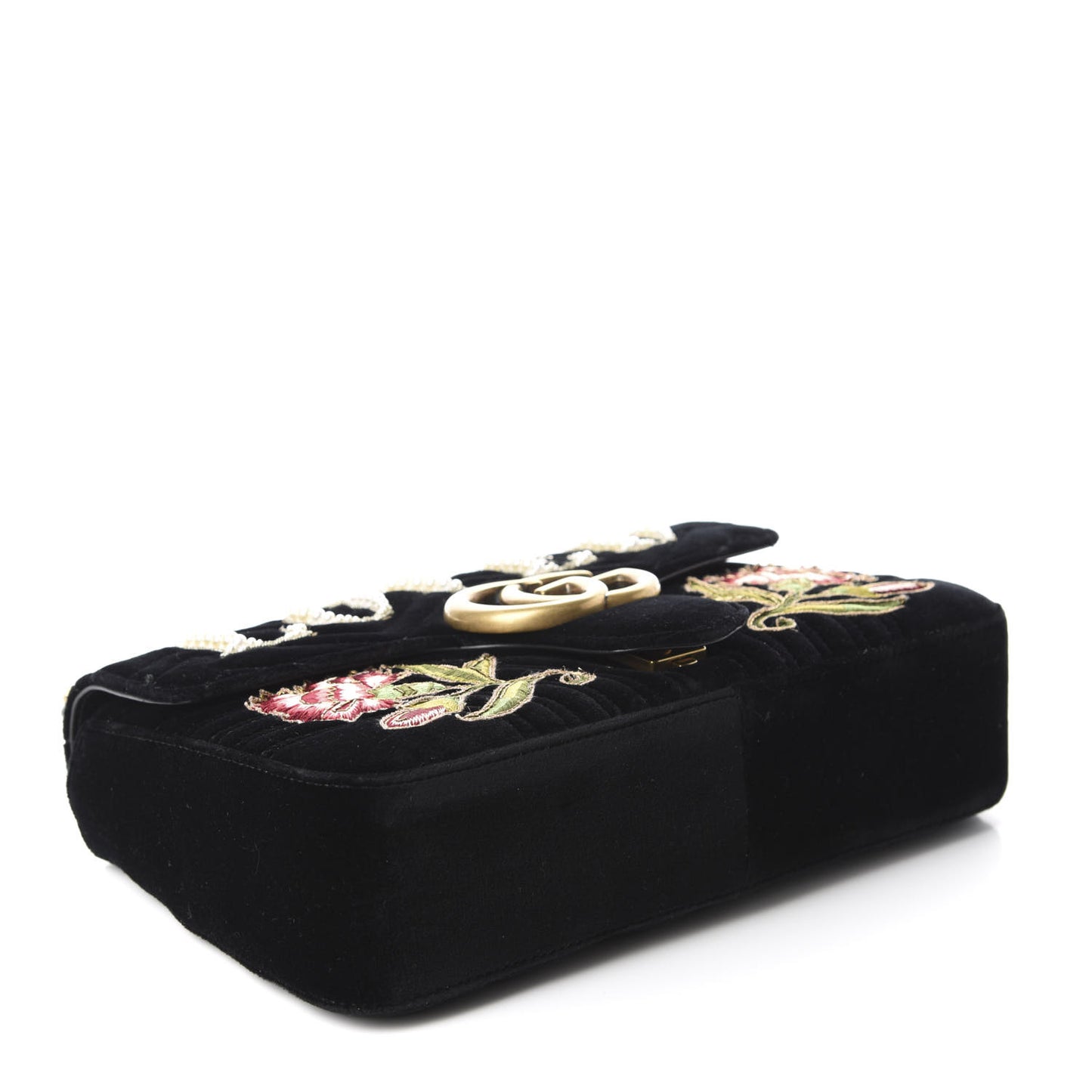 Velvet Matelasse Loved Embroidered Medium GG Marmont Shoulder Bag Black