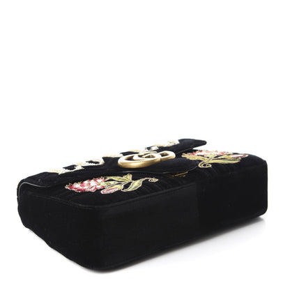 Gucci Velvet Matelasse Loved Embroidered Medium GG Marmont Shoulder Bag Black 4 of 10