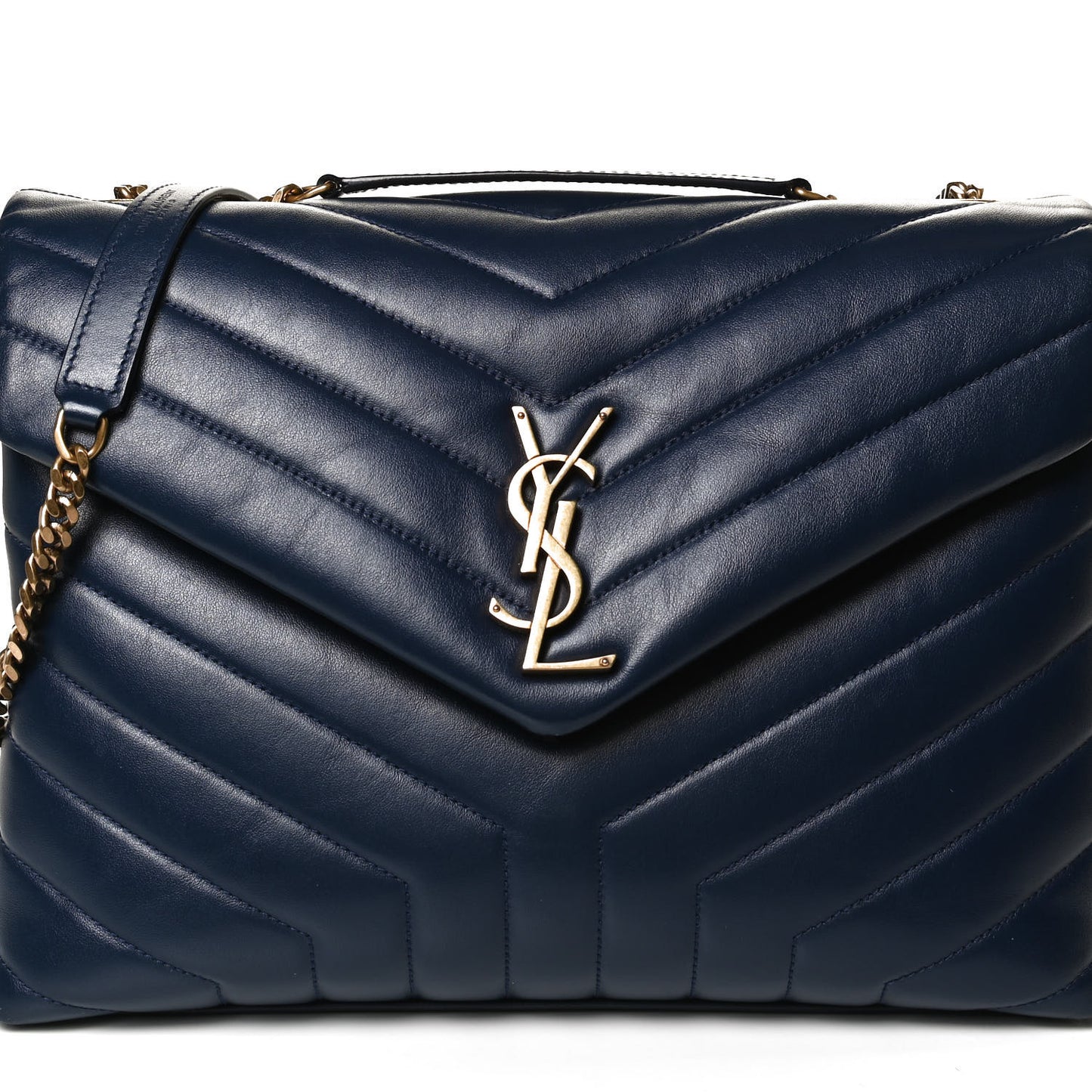 Calfskin Y Quilted Monogram Medium Loulou Chain Satchel Deep Marine