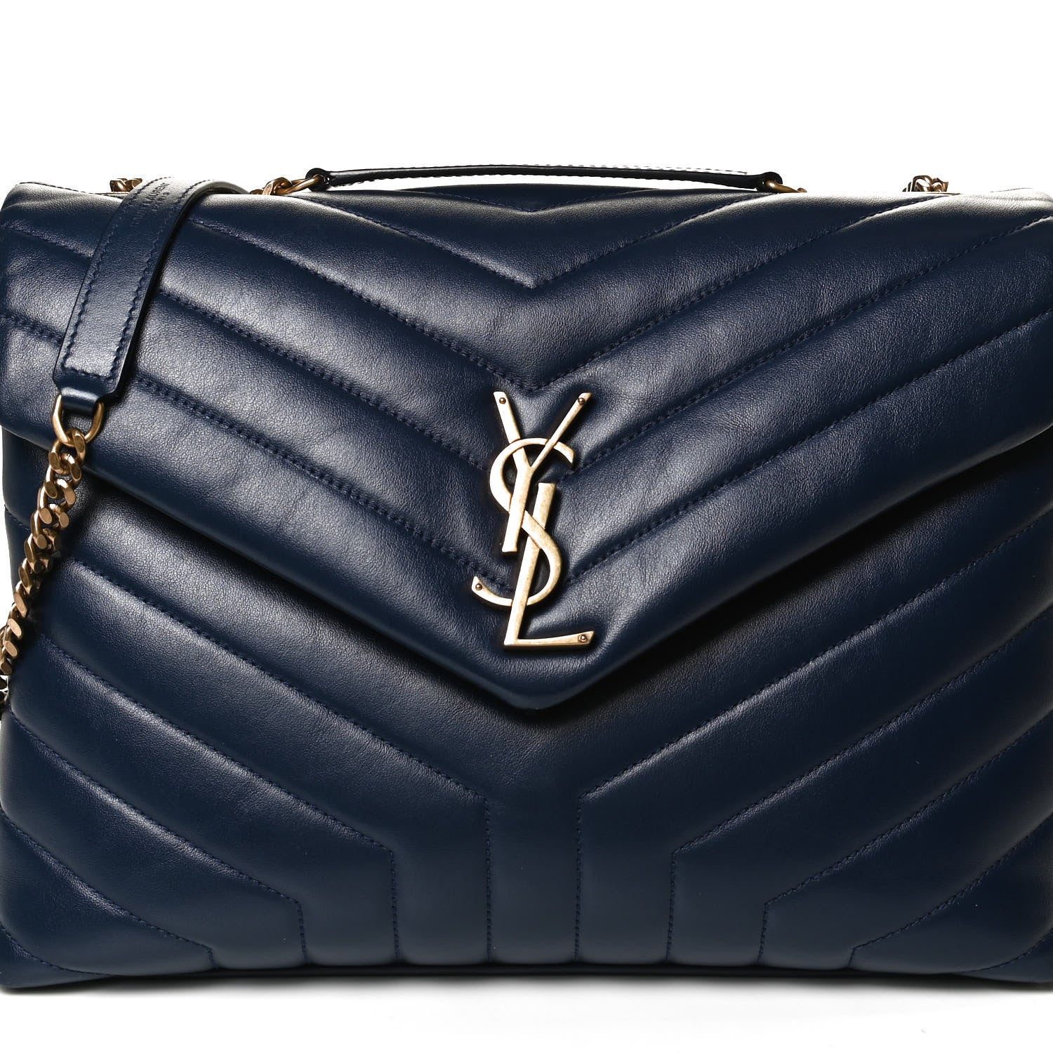 Saint Laurent Calfskin Y Quilted Monogram Medium Loulou Chain Satchel Deep Marine 8 of 13