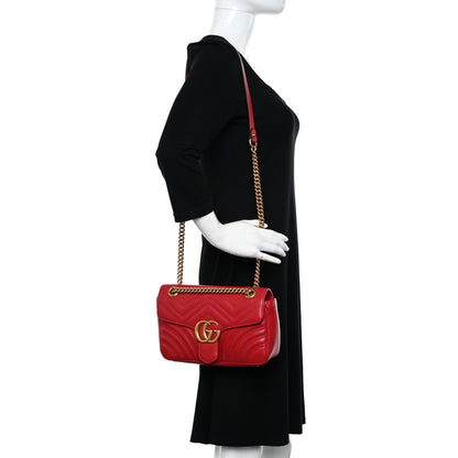 Gucci Calfskin Matelasse Small GG Marmont Shoulder Bag Hibiscus Red 2 of 10