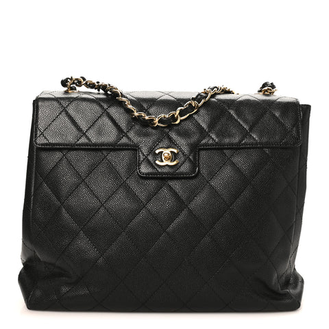 Caviar Quilted Single Flap Black