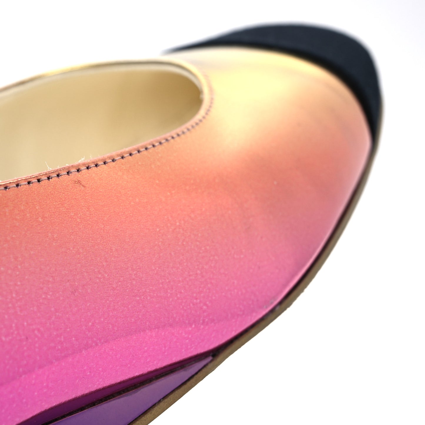 Laminated Calfskin Grosgrain Cap Toe CC Flats 36.5 Pink Orange Yellow Black