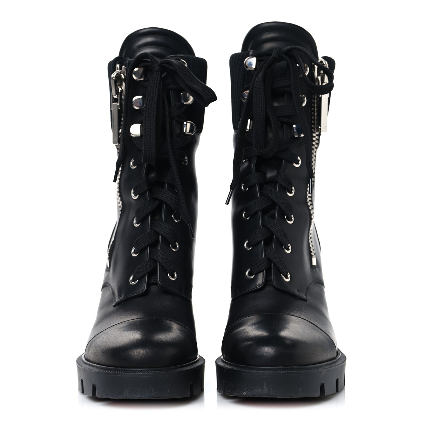 Calfskin Knit En Hiver Mixed Dual-Zip Booties 41 Black