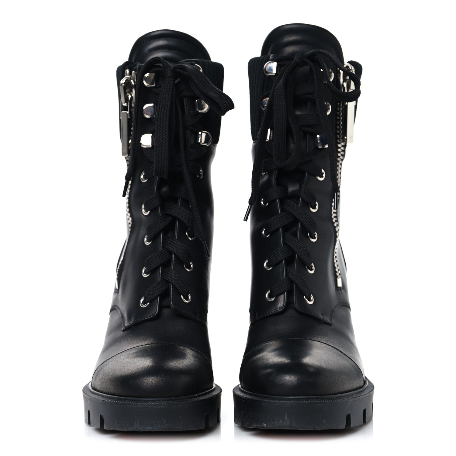 Christian Louboutin Calfskin Knit En Hiver Mixed Dual-Zip Booties 41 Black 2 of 7