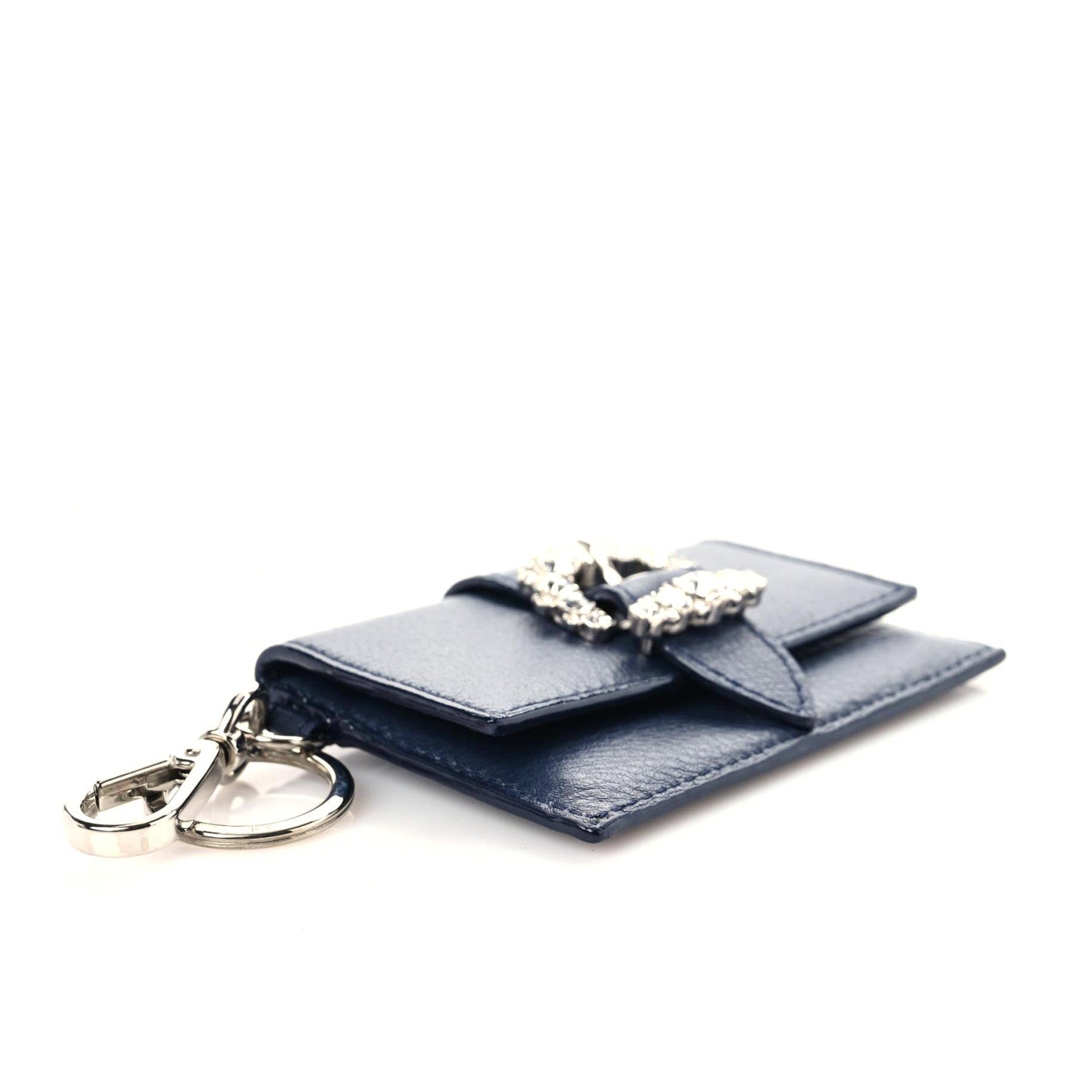 Jimmy Choo Calfskin Crystal Cheri Charm Case Wallet Navy Blue 5 of 9