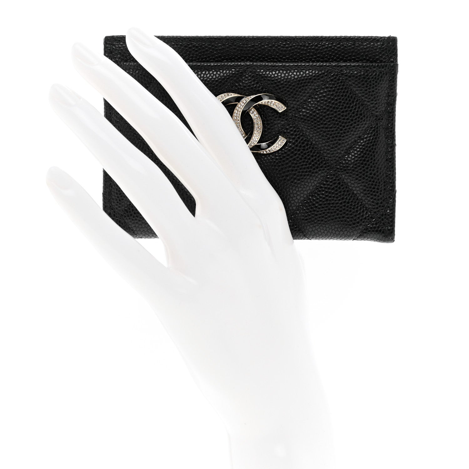 Chanel Caviar Quilted Crystal Enamel CC Card Holder Black 2 of 9
