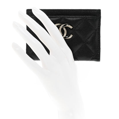 Chanel Caviar Quilted Crystal Enamel CC Card Holder Black 2 of 9