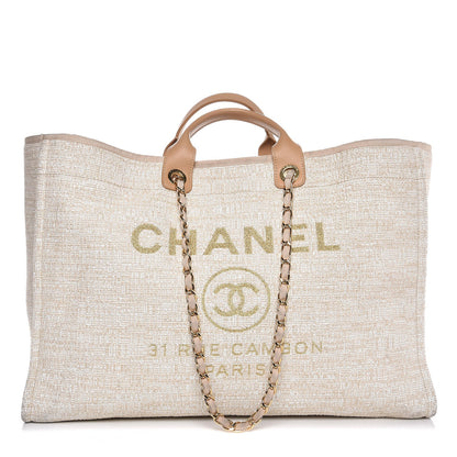 Chanel Canvas Extra Large Deauville Tote Light Beige 1 of 10