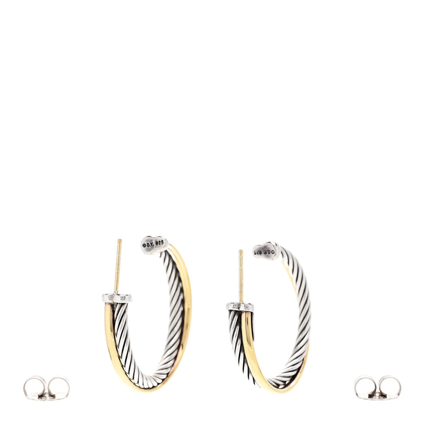 Sterling Silver 18K Yellow Gold 31mm Crossover Cable Hoop Earrings