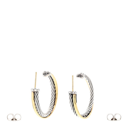 David Yurman Sterling Silver 18K Yellow Gold 31mm Crossover Cable Hoop Earrings 3 of 5