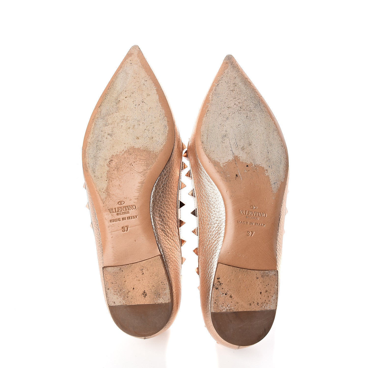 Valentino Garavani Metallic Pebbled Calfskin Rockstud Ballerina Flats 37 Rame 5 of 8