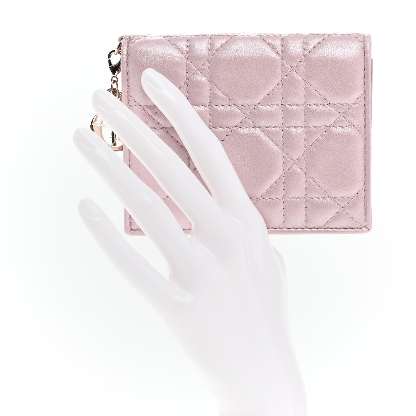 Metallic Lambskin Cannage Mini Lady Dior Wallet Lotus