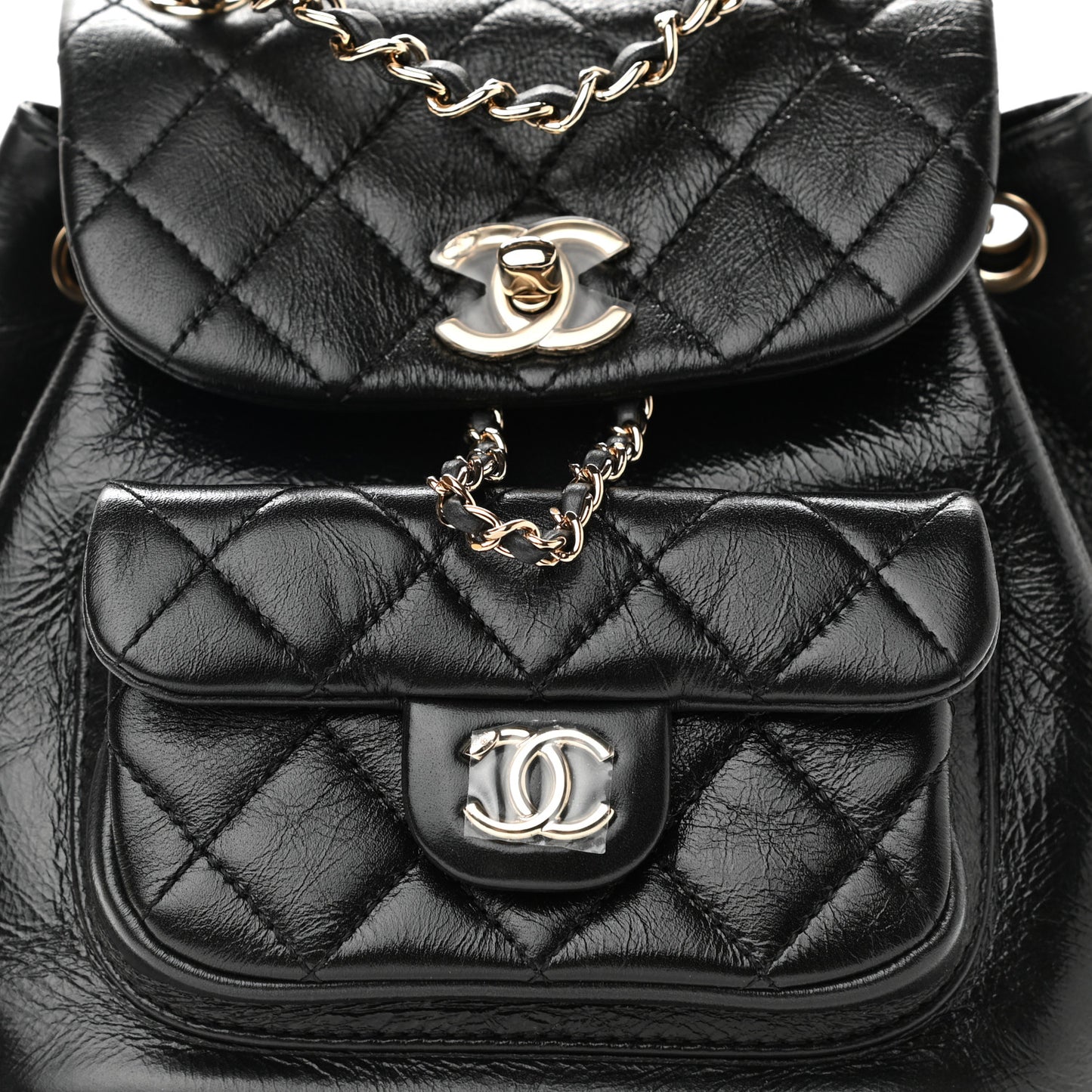 Glazed Aged Calfskin Quilted Small Duma Drawstring Backpack Black