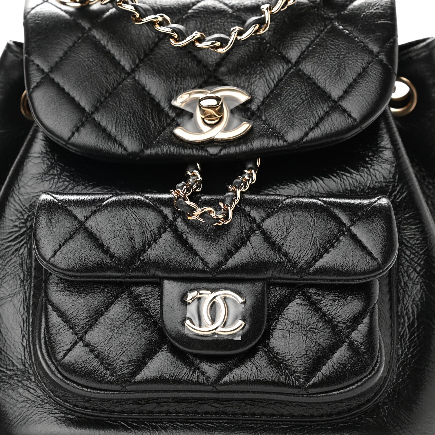 Chanel Glazed Aged Calfskin Quilted Small Duma Drawstring Backpack Black 10 of 10