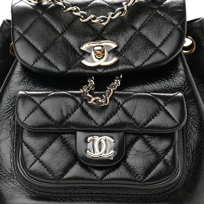 Chanel Glazed Aged Calfskin Quilted Small Duma Drawstring Backpack Black 10 of 10