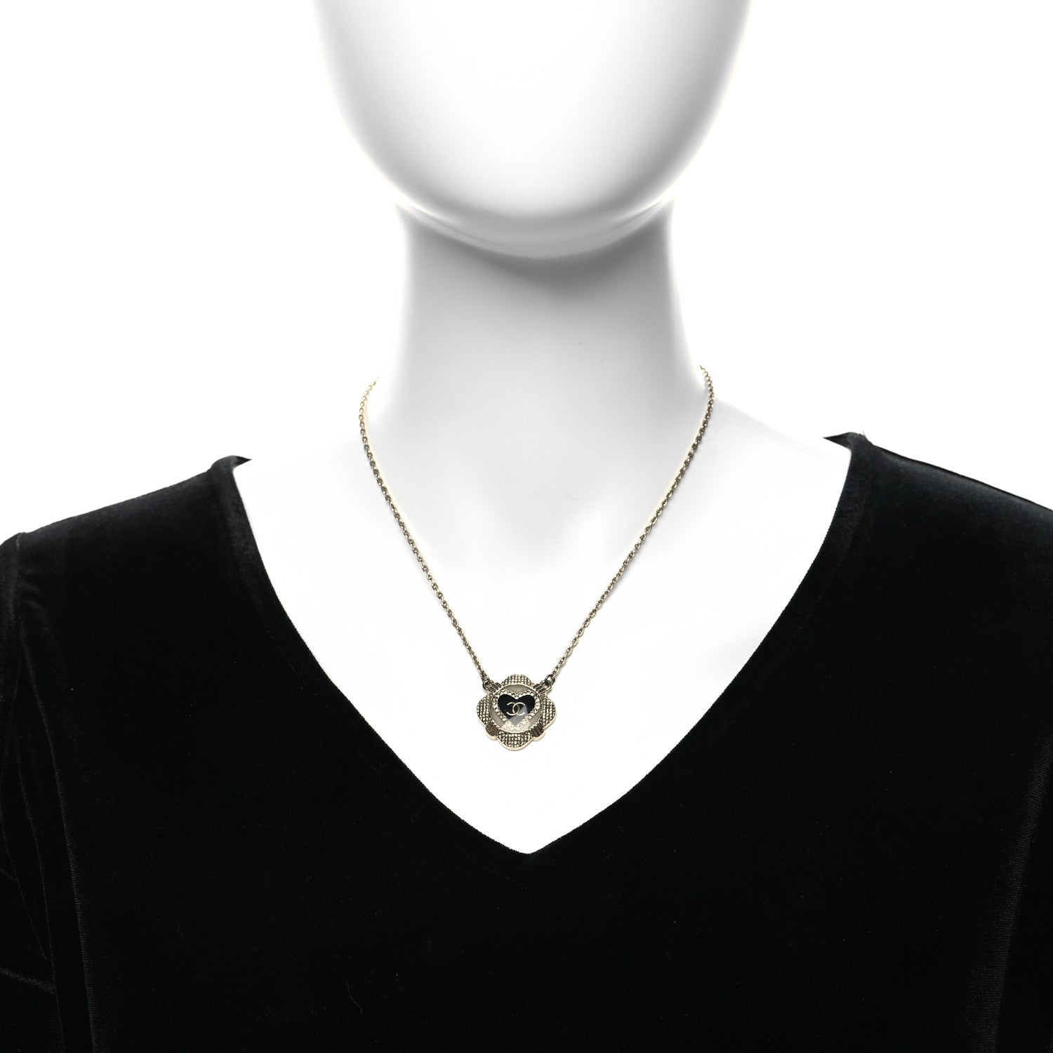 Chanel Resin Crystal Quilted CC Heart Necklace Gold Black 2 of 5