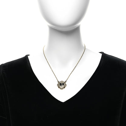 Chanel Resin Crystal Quilted CC Heart Necklace Gold Black 2 of 5