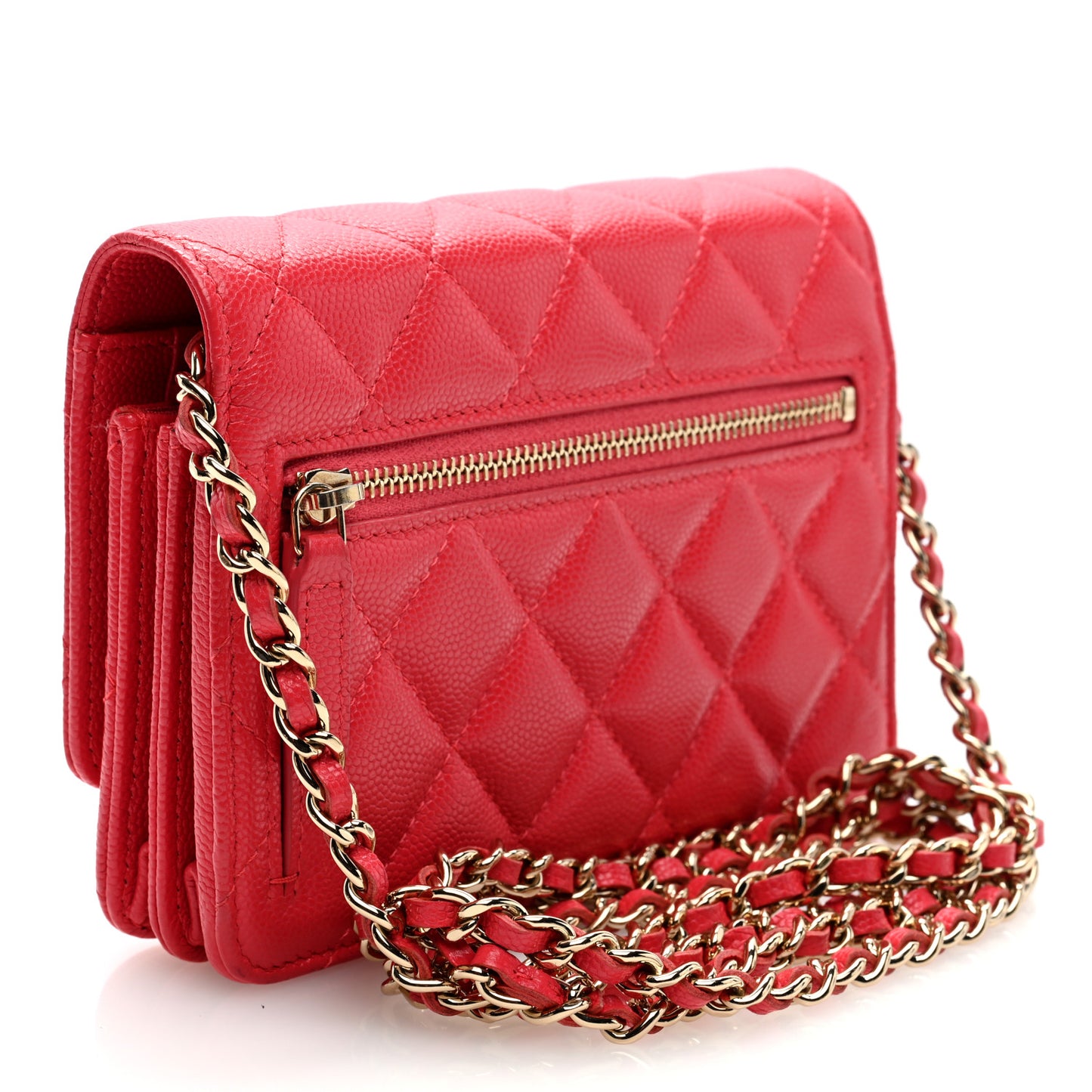 Caviar Quilted Mini Wallet On Chain WOC Red