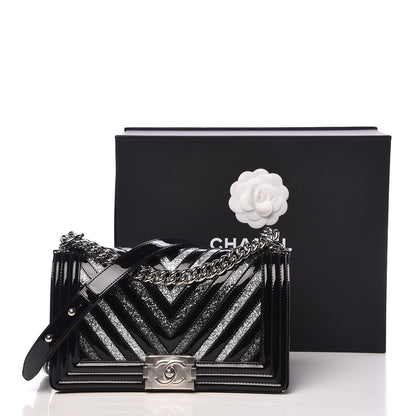 Chanel Patent Glitter PVC Chevron Quilted Medium Boy Flap Black Silver 11 of 11