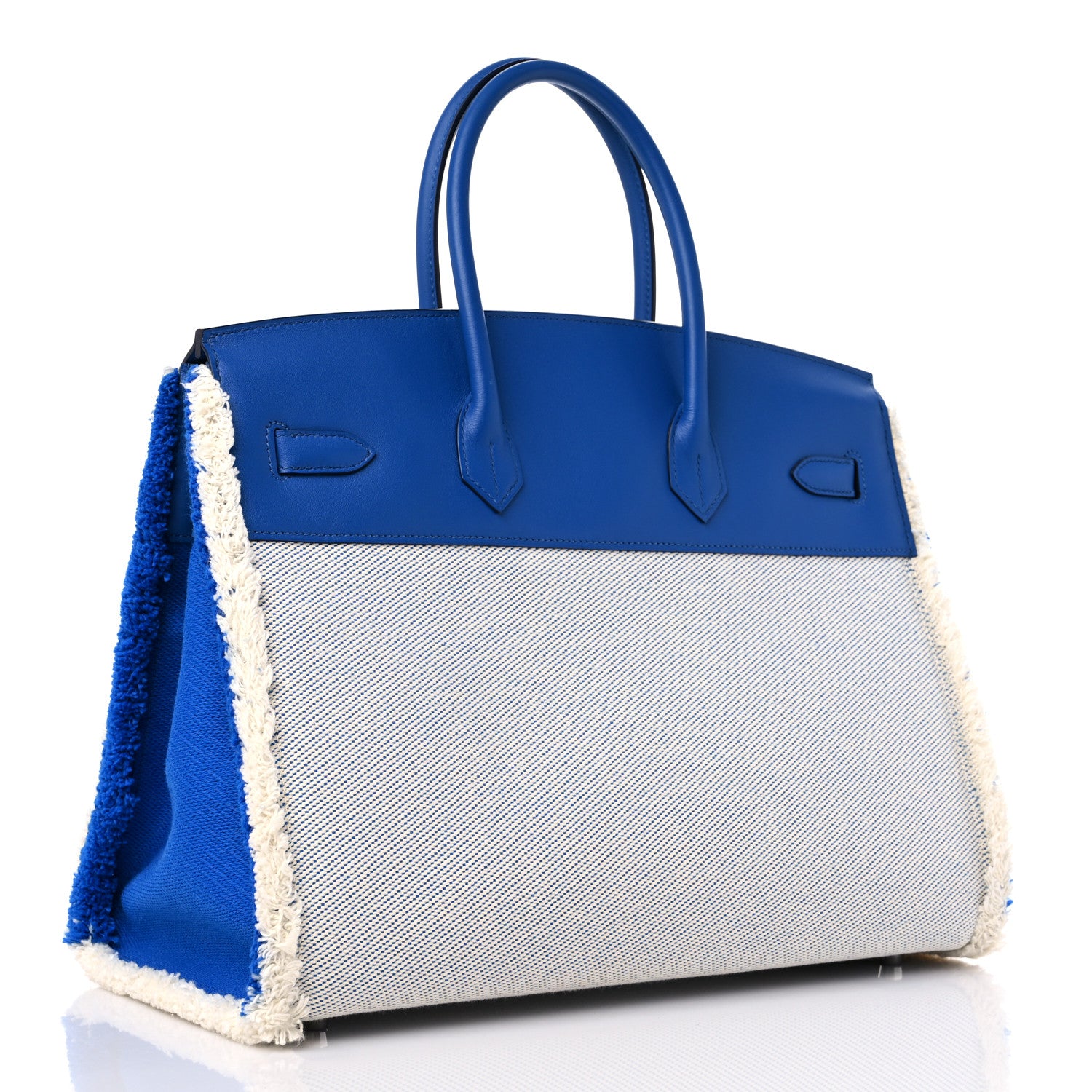 Hermes Swift Twill H Fray Fray Birkin 35 Bleu Saphir Ecru 3 of 11